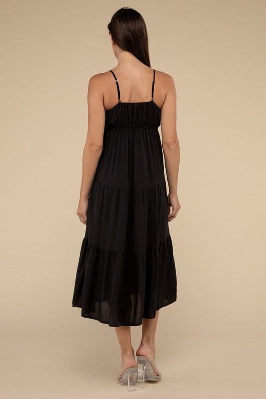 ZENANA Woven Sweetheart Neckline Tiered Cami Midi Dress - SwagglyLife Home & Fashion
