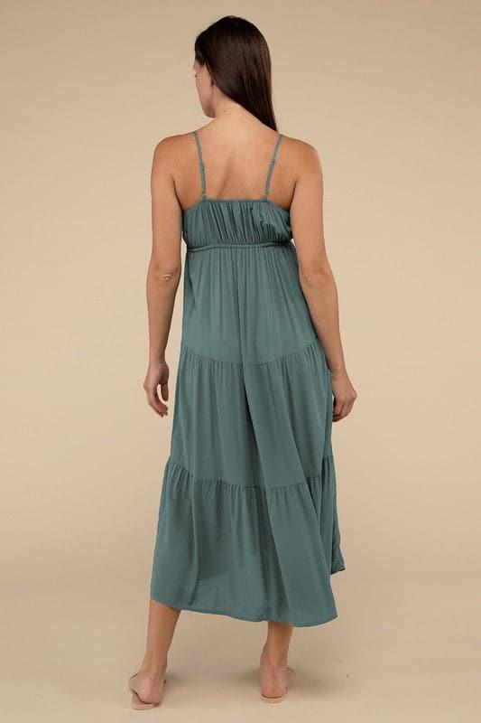 ZENANA Woven Sweetheart Neckline Tiered Cami Midi Dress - SwagglyLife Home & Fashion