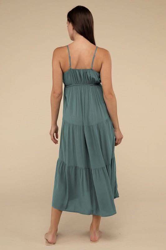 ZENANA Woven Sweetheart Neckline Tiered Cami Midi Dress - SwagglyLife Home & Fashion