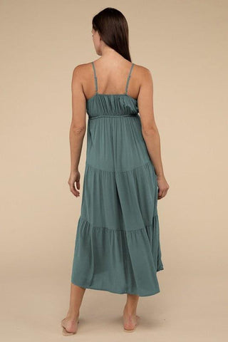 ZENANA Woven Sweetheart Neckline Tiered Cami Midi Dress - SwagglyLife Home & Fashion
