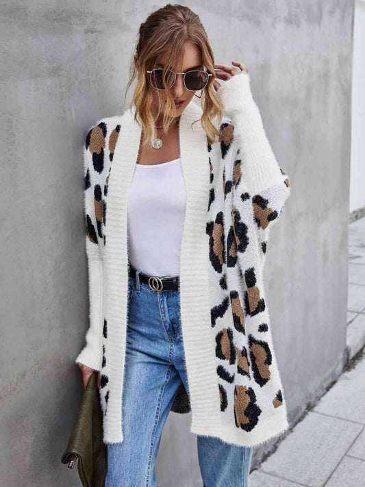 Abby Leopard Pattern Fuzzy Cardigan in White - Shirts & Tops photo