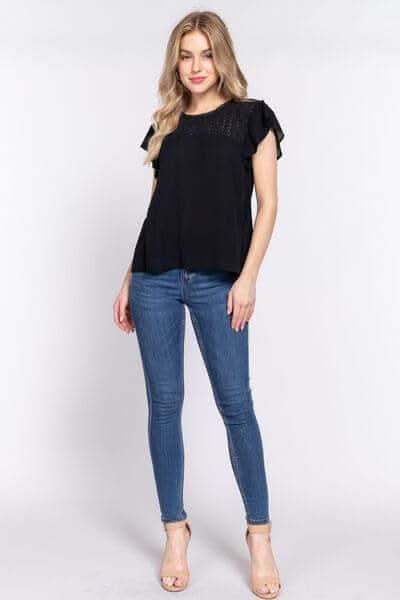 ACTIVE BASIC Ruffle Short Sleeve Crochet Blouse in - Shirts & Tops photo