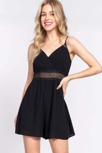 ACTIVE BASIC Waist Lace Trim Cami Romper - SwagglyLife Home & Fashion
