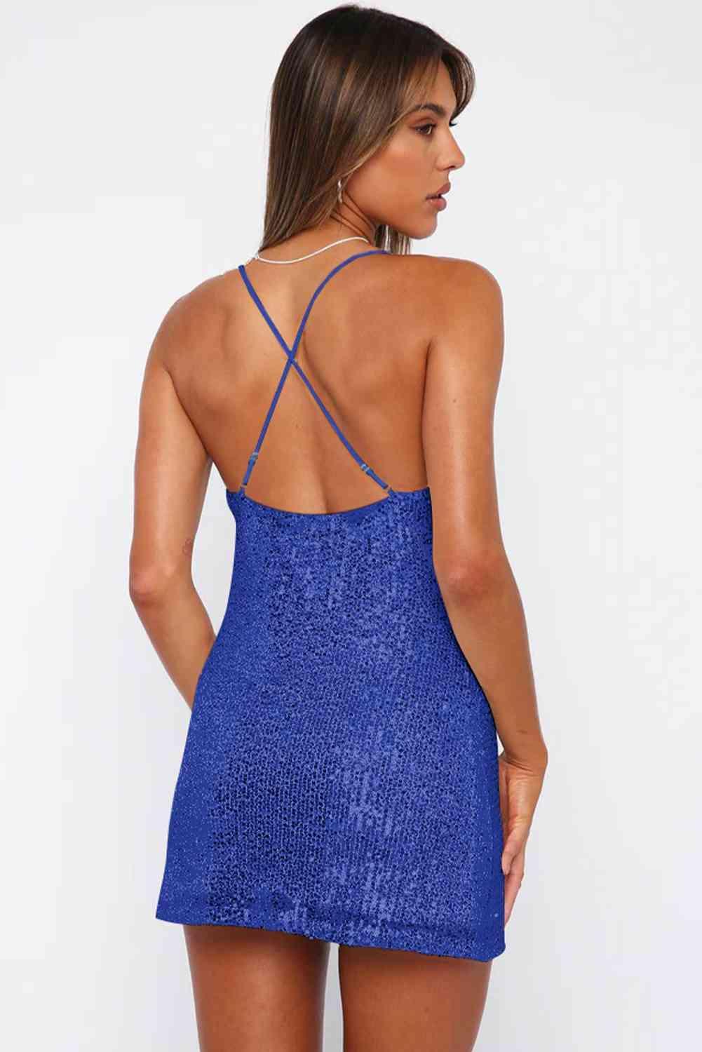 Amanda Cowl Neck Contrast Sequin Sleeveless Mini Dress - SwagglyLife Home & Fashion