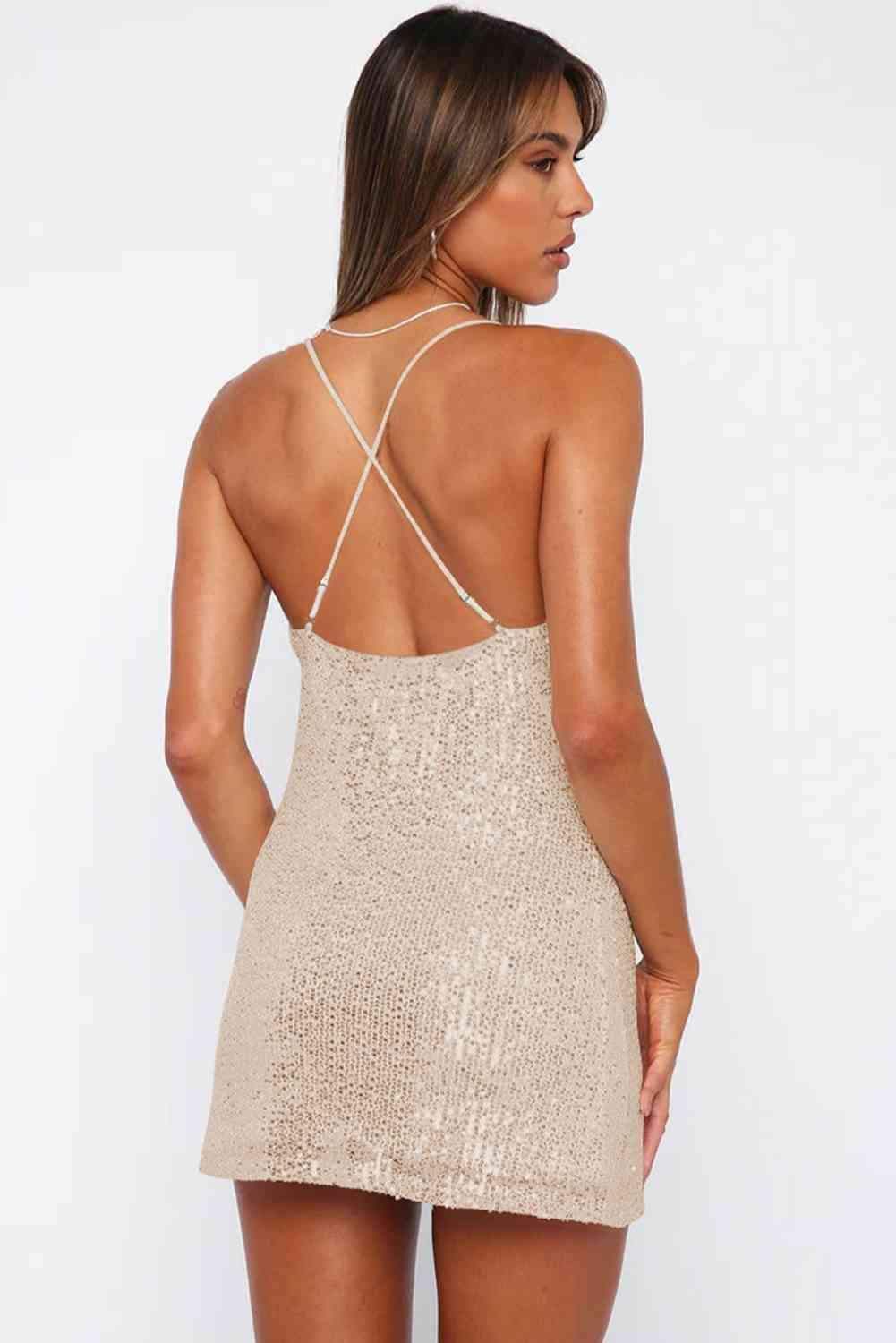 Amanda Cowl Neck Contrast Sequin Sleeveless Mini Dress - SwagglyLife Home & Fashion