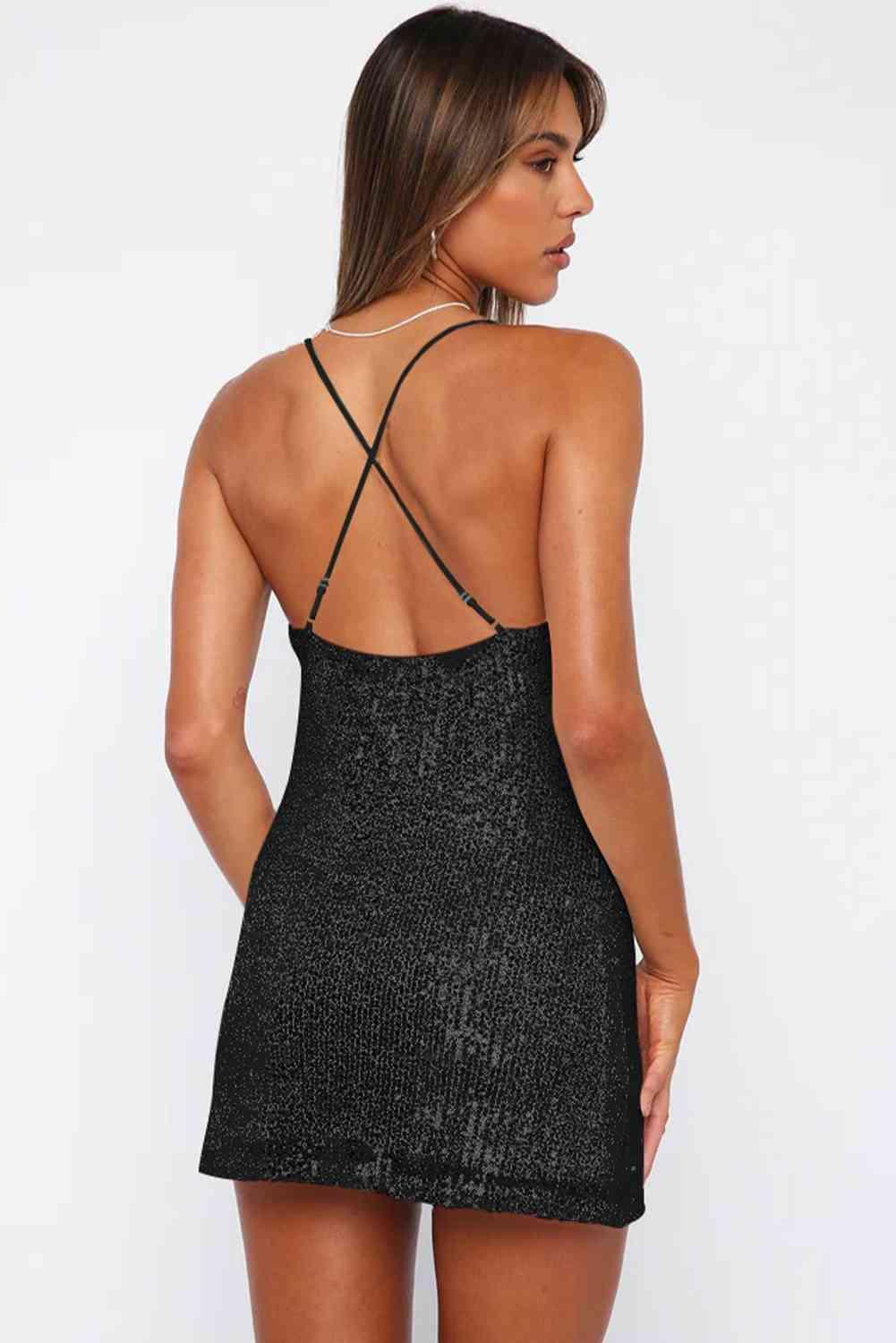 Amanda Cowl Neck Contrast Sequin Sleeveless Mini Dress - SwagglyLife Home & Fashion
