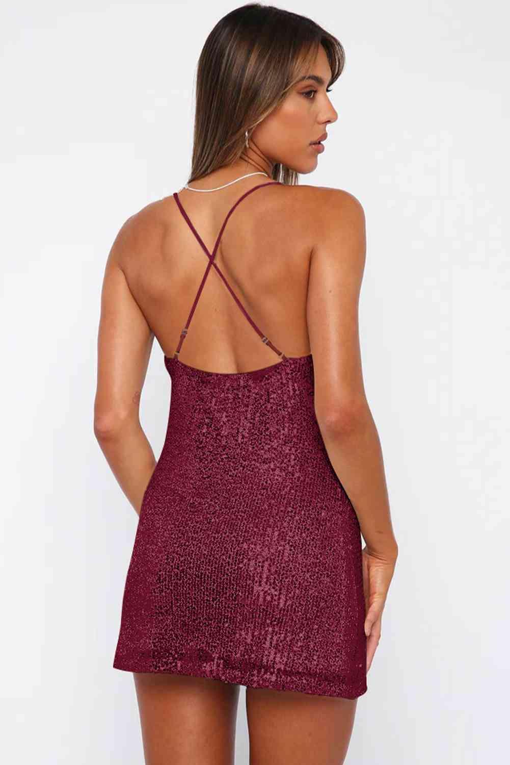 Amanda Cowl Neck Contrast Sequin Sleeveless Mini Dress - SwagglyLife Home & Fashion