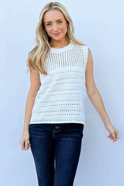And The Why Hollowed Out Buttoned Tank in IVORY - Shirts & Tops photo