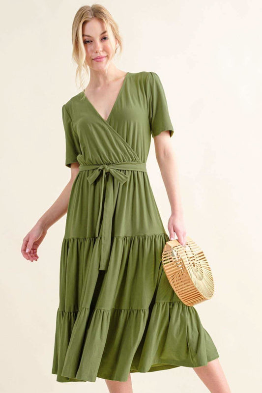 And The Why Soft Short Sleeve Tiered Midi Dress in - Dresses photo