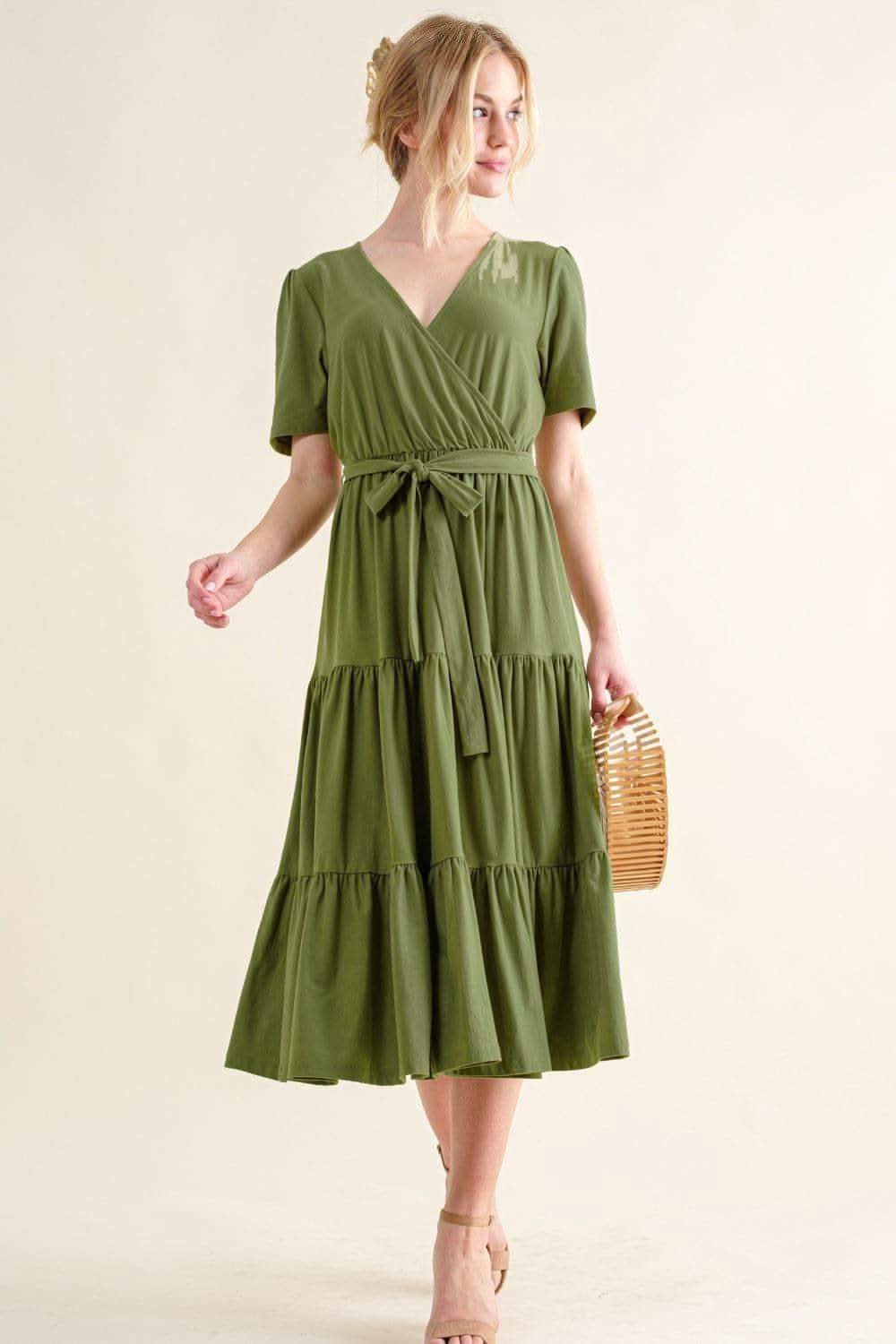 And The Why Soft Short Sleeve Tiered Midi Dress - SwagglyLife Home & Fashion