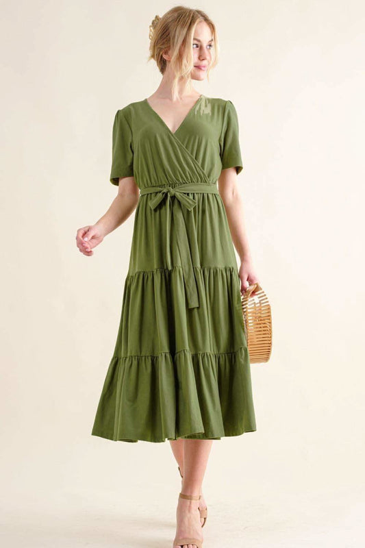 And The Why Soft Short Sleeve Tiered Midi Dress in - Dresses photo