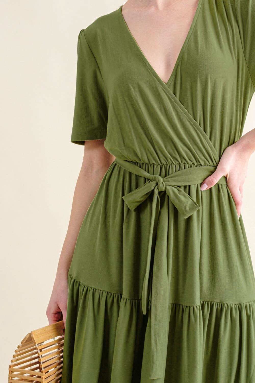 And The Why Soft Short Sleeve Tiered Midi Dress - SwagglyLife Home & Fashion