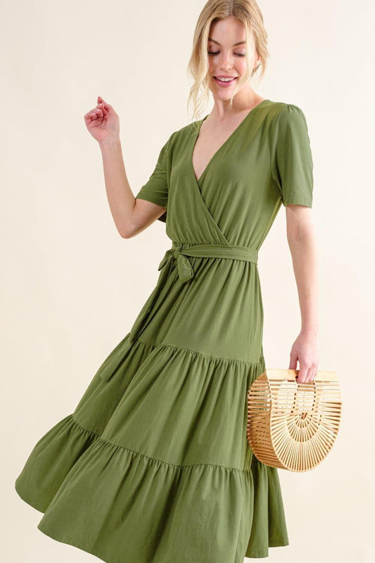 And The Why Soft Short Sleeve Tiered Midi Dress - SwagglyLife Home & Fashion