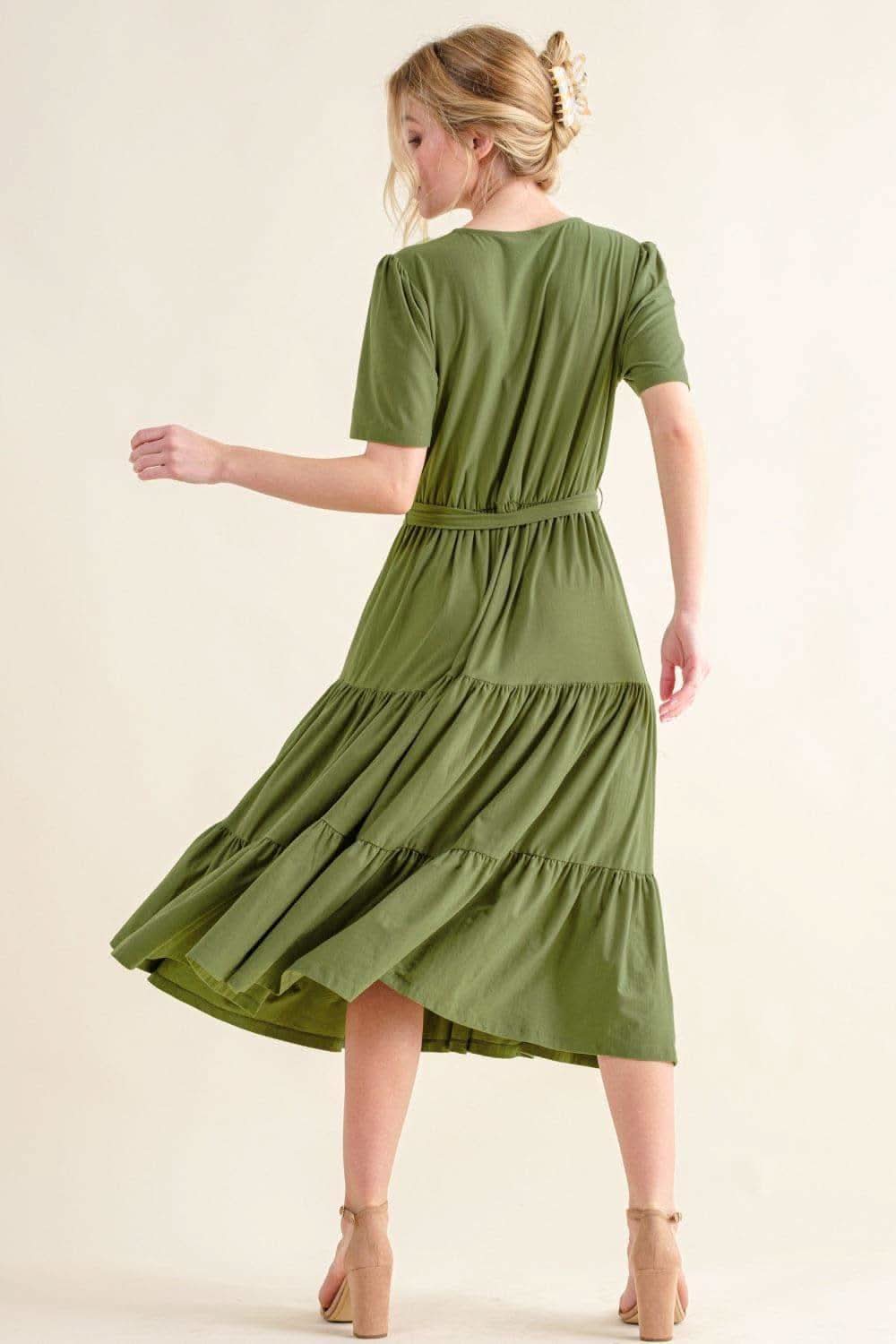 And The Why Soft Short Sleeve Tiered Midi Dress - SwagglyLife Home & Fashion