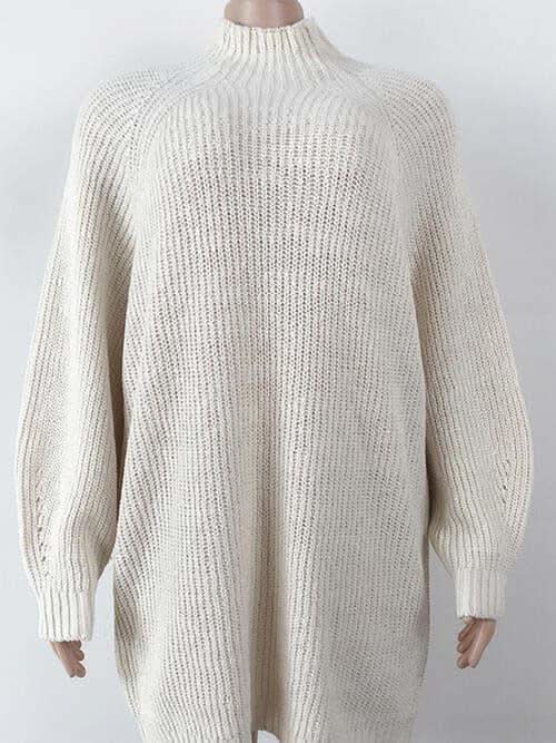 Andrea Mock Neck Dropped Shoulder Sweater Dress - SwagglyLife Home & Fashion