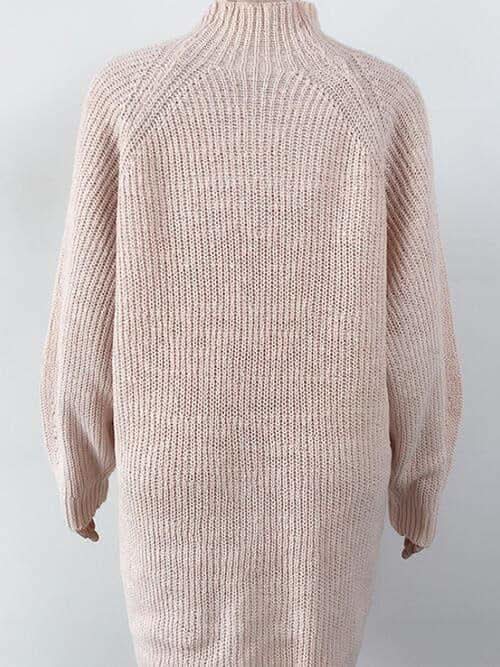 Andrea Mock Neck Dropped Shoulder Sweater Dress - SwagglyLife Home & Fashion