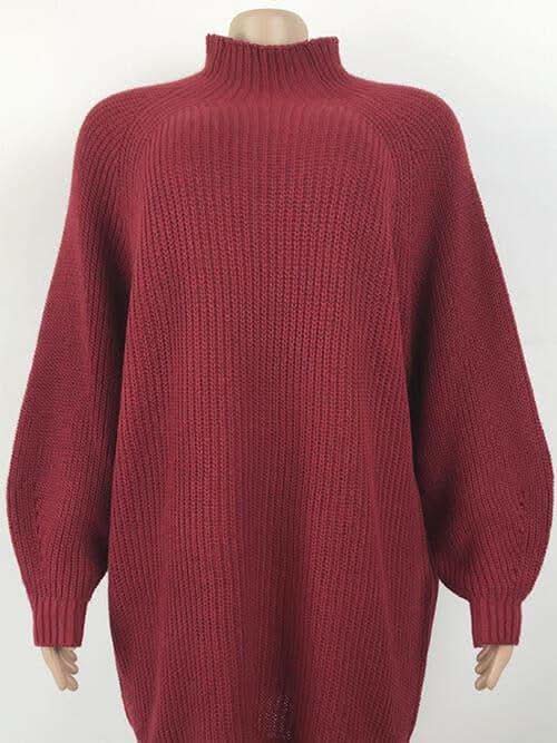 Andrea Mock Neck Dropped Shoulder Sweater Dress - SwagglyLife Home & Fashion