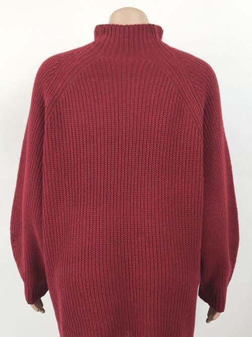 Andrea Mock Neck Dropped Shoulder Sweater Dress - SwagglyLife Home & Fashion