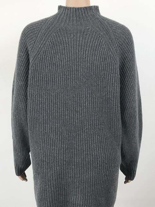 Andrea Mock Neck Dropped Shoulder Sweater Dress - SwagglyLife Home & Fashion
