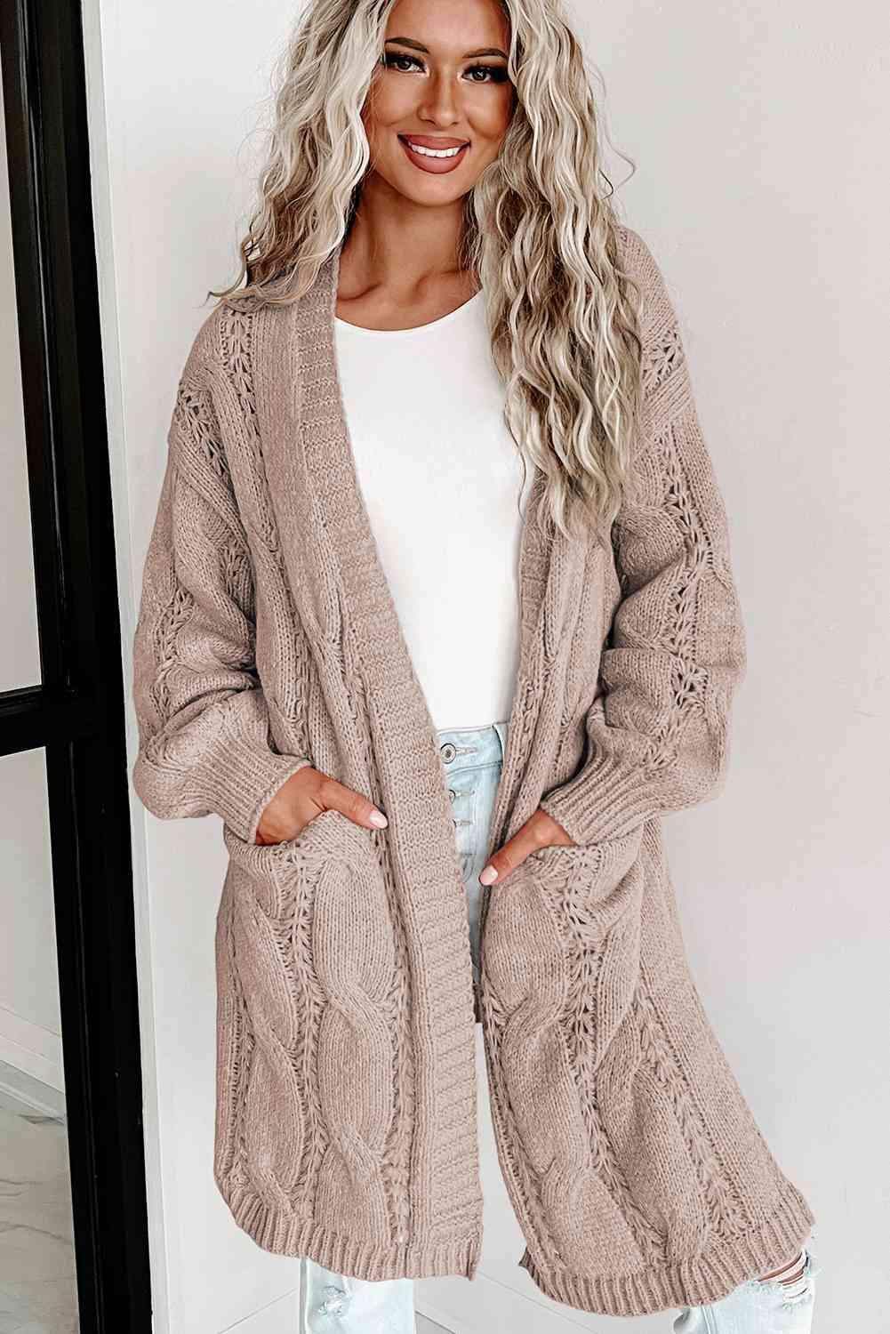 Angela Cable-Knit Dropped Shoulder Cardigan - SwagglyLife Home & Fashion