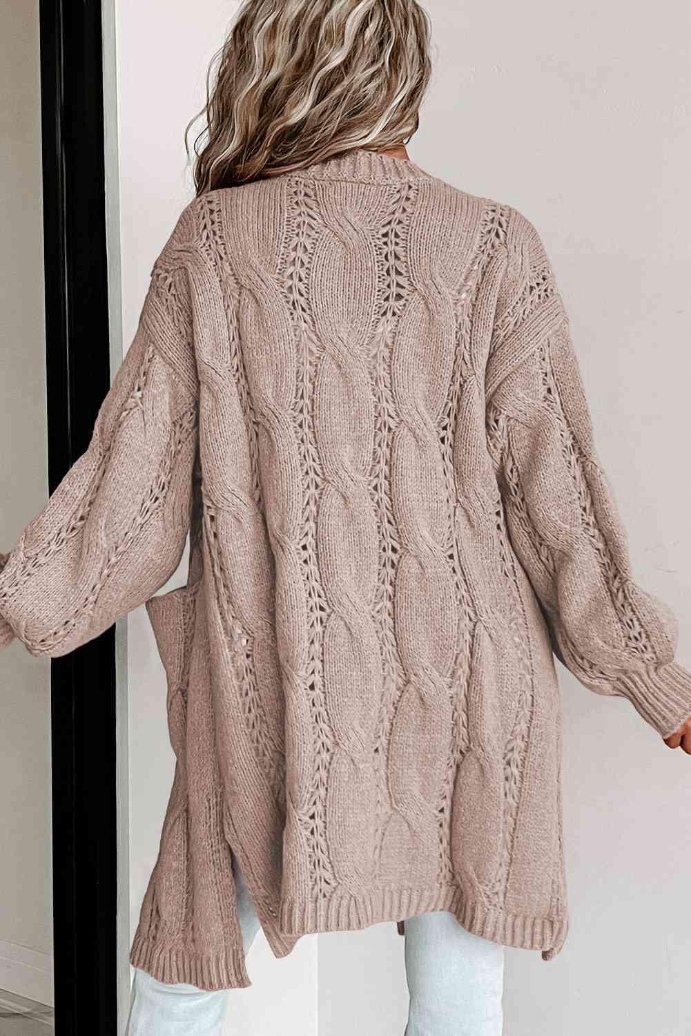 Cable-Knit Dropped Shoulder Cardigan - SwagglyLife Home & Fashion