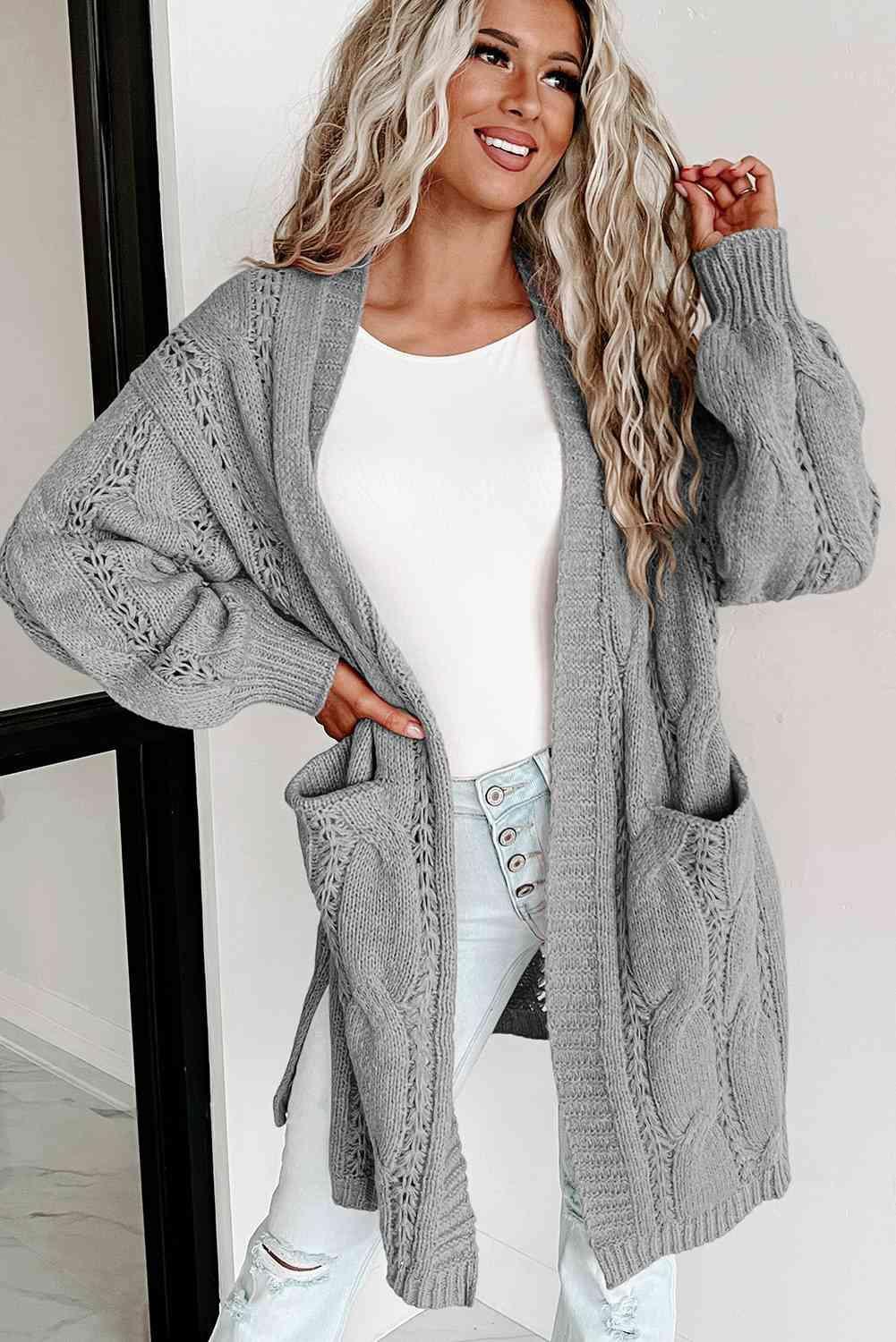 Cable-Knit Dropped Shoulder Cardigan - SwagglyLife Home & Fashion