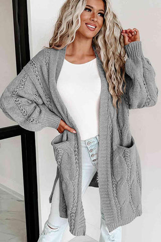 Cable-Knit Dropped Shoulder Cardigan - SwagglyLife Home & Fashion