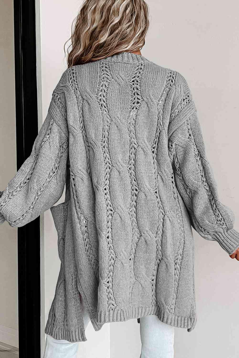 Cable-Knit Dropped Shoulder Cardigan - SwagglyLife Home & Fashion