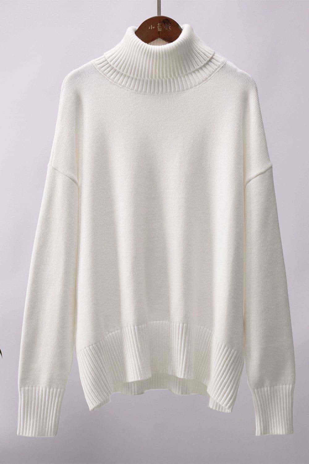 Angela Turtle Neck Dropped Shoulder Sweater, Multiple Colors - SwagglyLife Home & Fashion