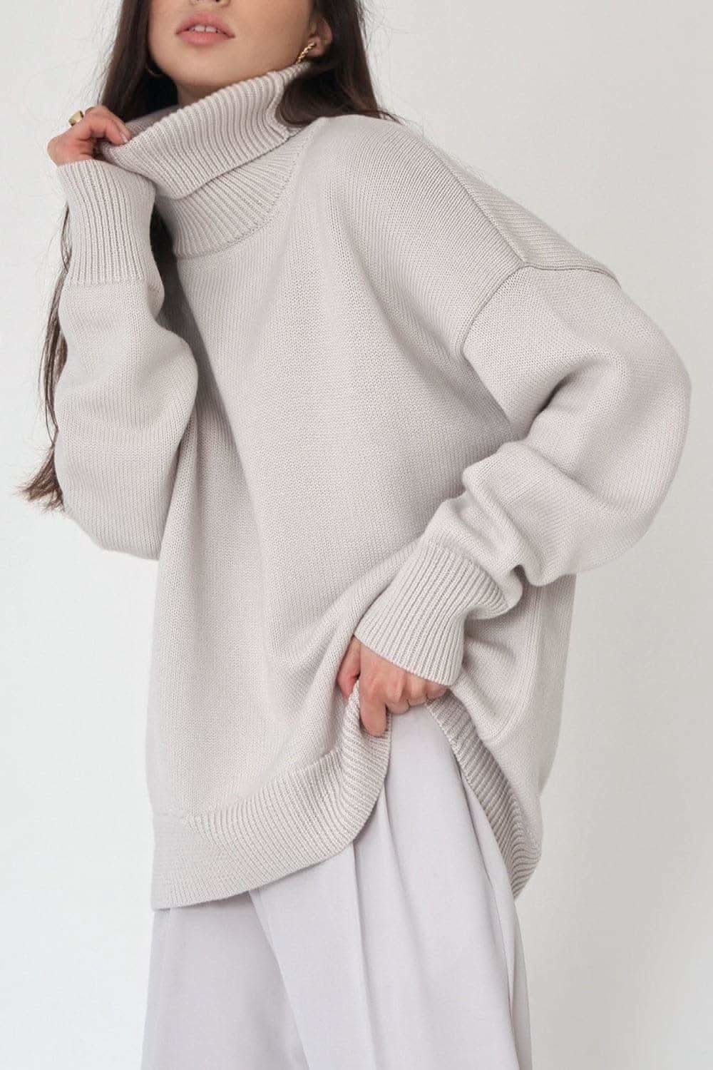 Angela Turtle Neck Dropped Shoulder Sweater, Multiple Colors - SwagglyLife Home & Fashion