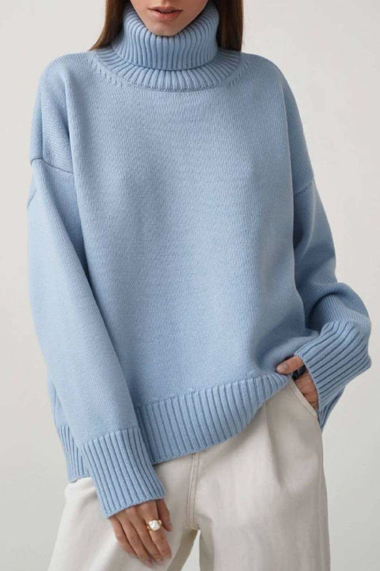 Angela Turtle Neck Dropped Shoulder Sweater in Misty Blue - Shirts & Tops photo