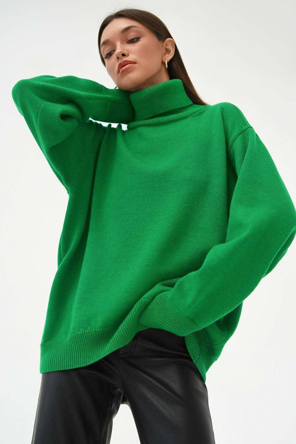 Angela Turtle Neck Dropped Shoulder Sweater in Mid Green - Shirts & Tops photo