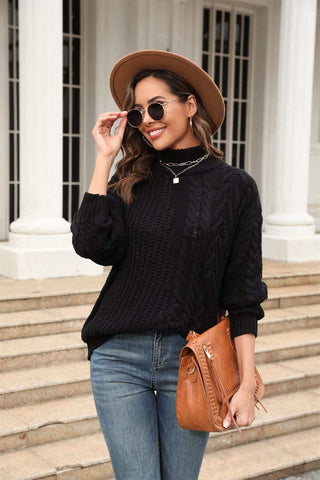 Angie Cable-Knit Turtle Neck Long Sleeve Sweater, 3 Colors - SwagglyLife Home & Fashion