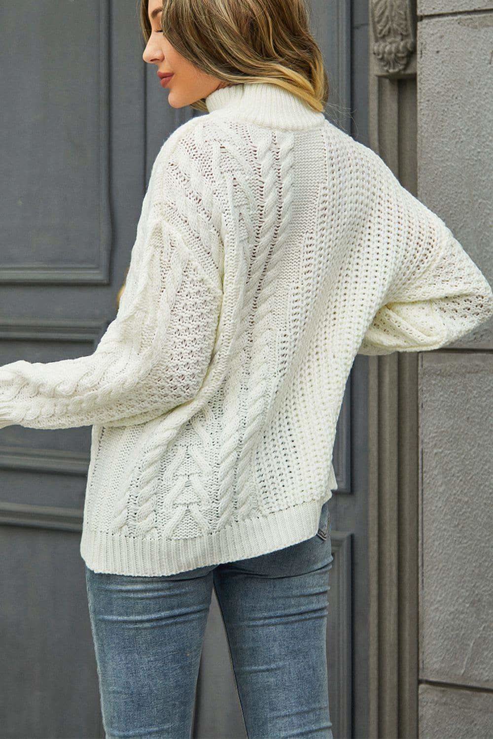 Angie Cable-Knit Turtle Neck Long Sleeve Sweater, 3 Colors - SwagglyLife Home & Fashion