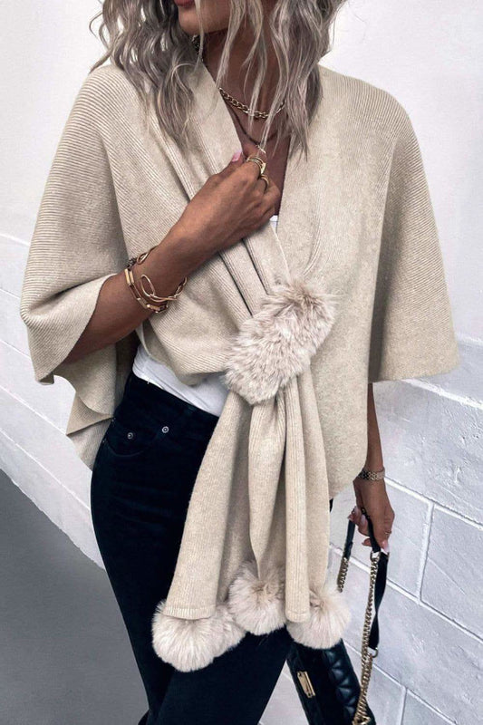 Angie Surplice Neck Pom-Pom Trim Poncho, 5 Colors in - Shirts & Tops photo