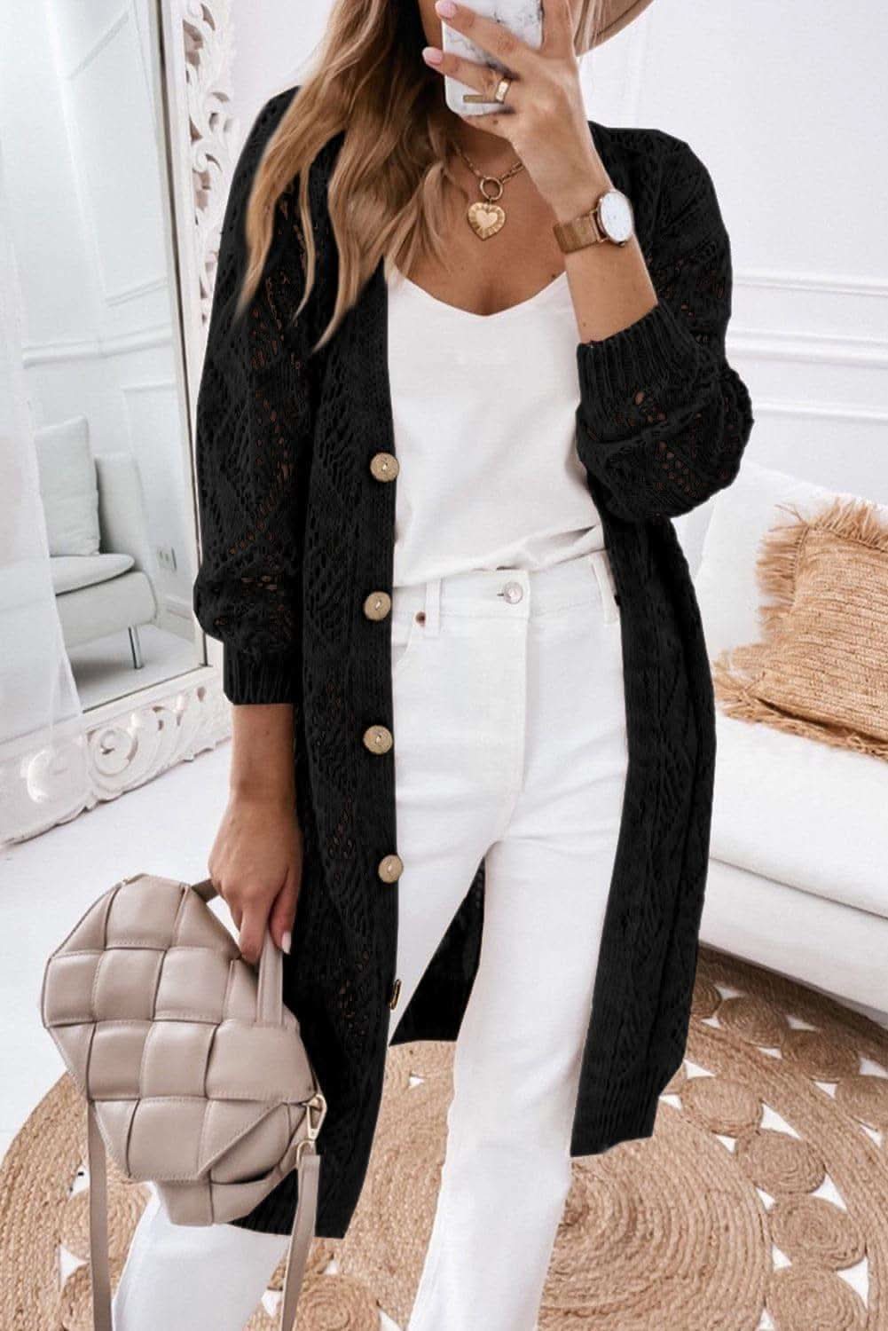 V-Neck Long Sleeve Cardigan - SwagglyLife Home & Fashion