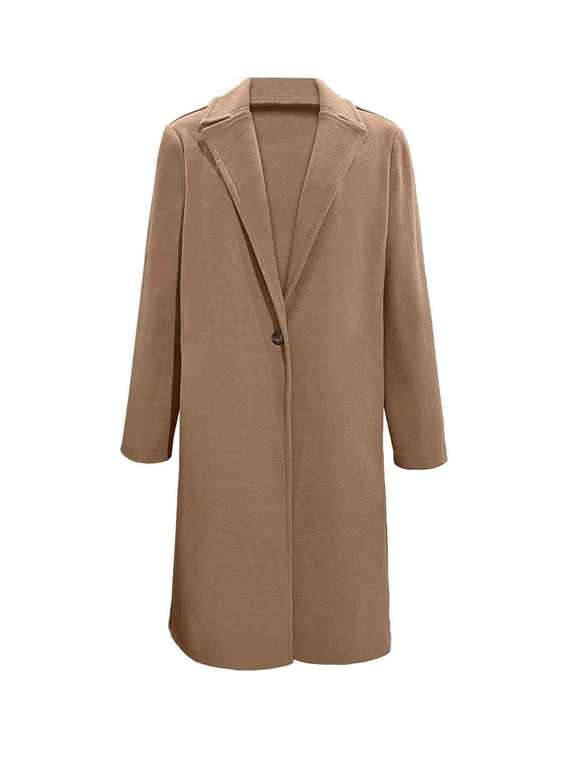 Ava Collared Neck Button Up Long Sleeve Coat - SwagglyLife Home & Fashion
