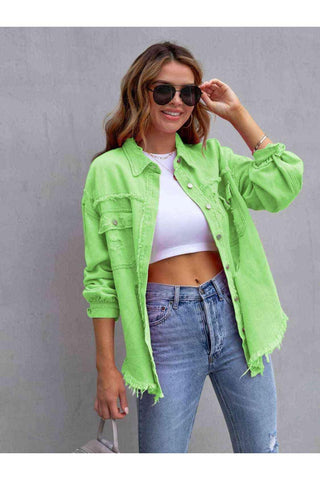 Distressed Drop Shoulder Denim Jacket - SwagglyLife Home & Fashion