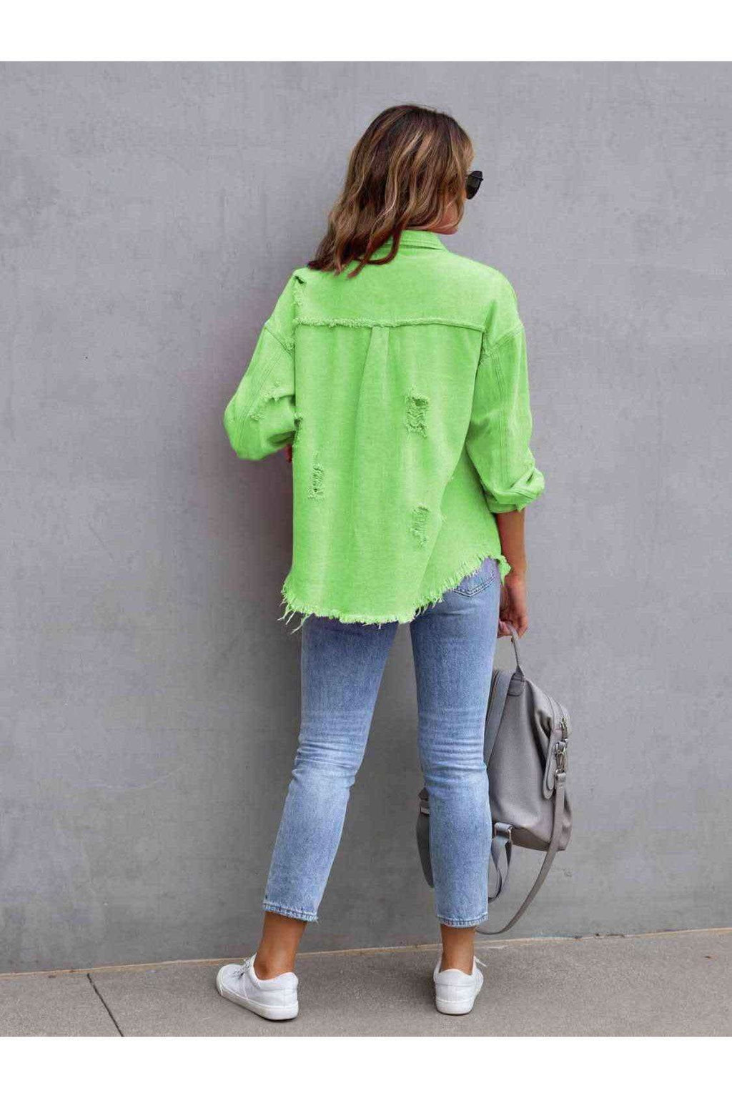 Distressed Drop Shoulder Denim Jacket - SwagglyLife Home & Fashion