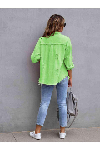 Distressed Drop Shoulder Denim Jacket - SwagglyLife Home & Fashion