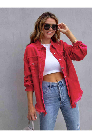 Distressed Drop Shoulder Denim Jacket - SwagglyLife Home & Fashion
