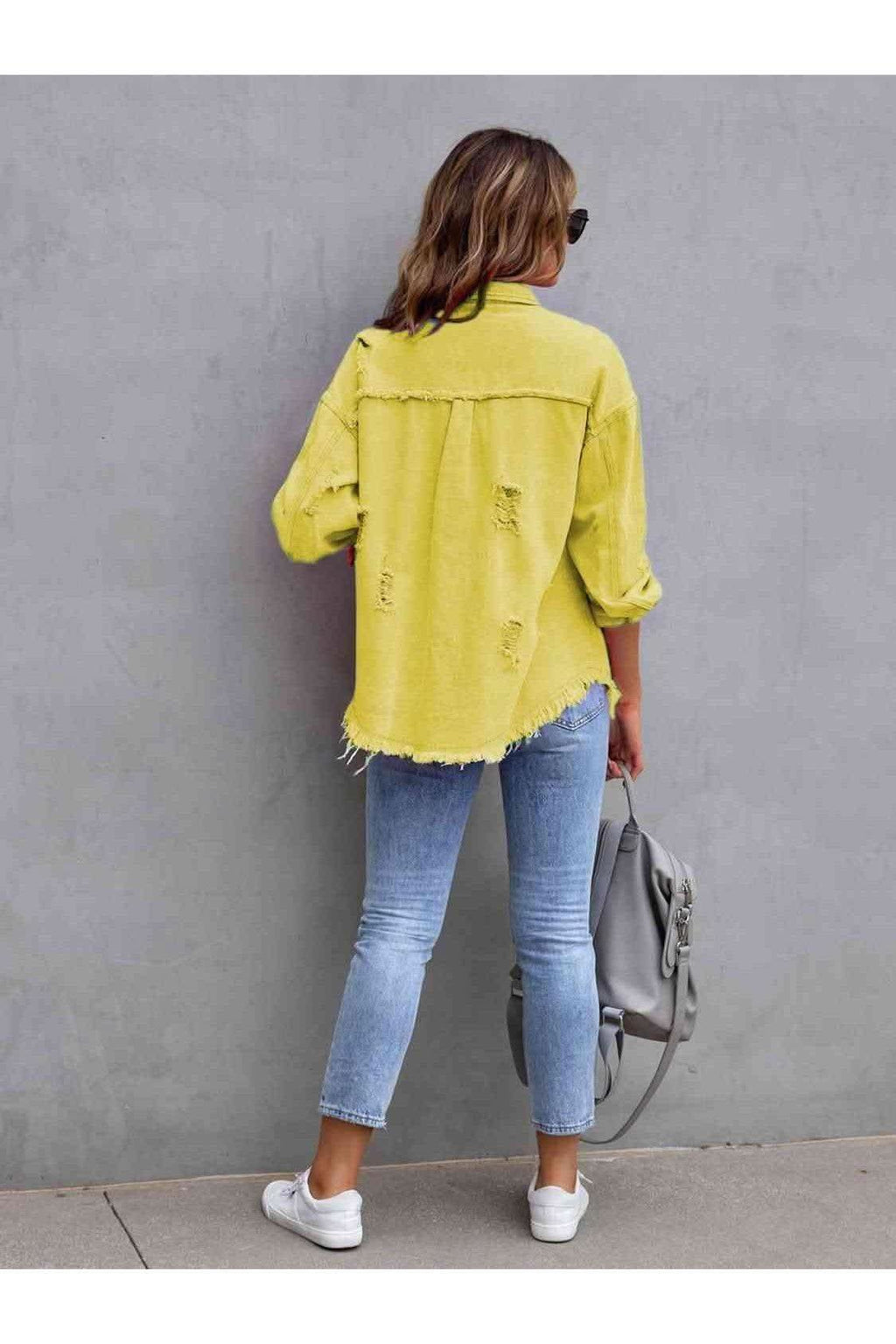 Distressed Drop Shoulder Denim Jacket - SwagglyLife Home & Fashion