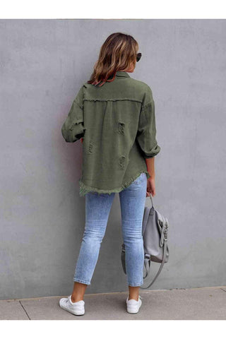 Distressed Drop Shoulder Denim Jacket - SwagglyLife Home & Fashion