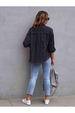 Distressed Drop Shoulder Denim Jacket - SwagglyLife Home & Fashion