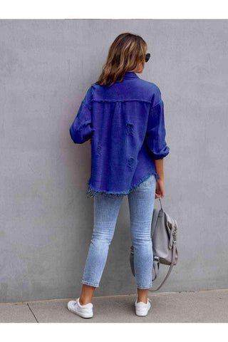 Distressed Drop Shoulder Denim Jacket - SwagglyLife Home & Fashion