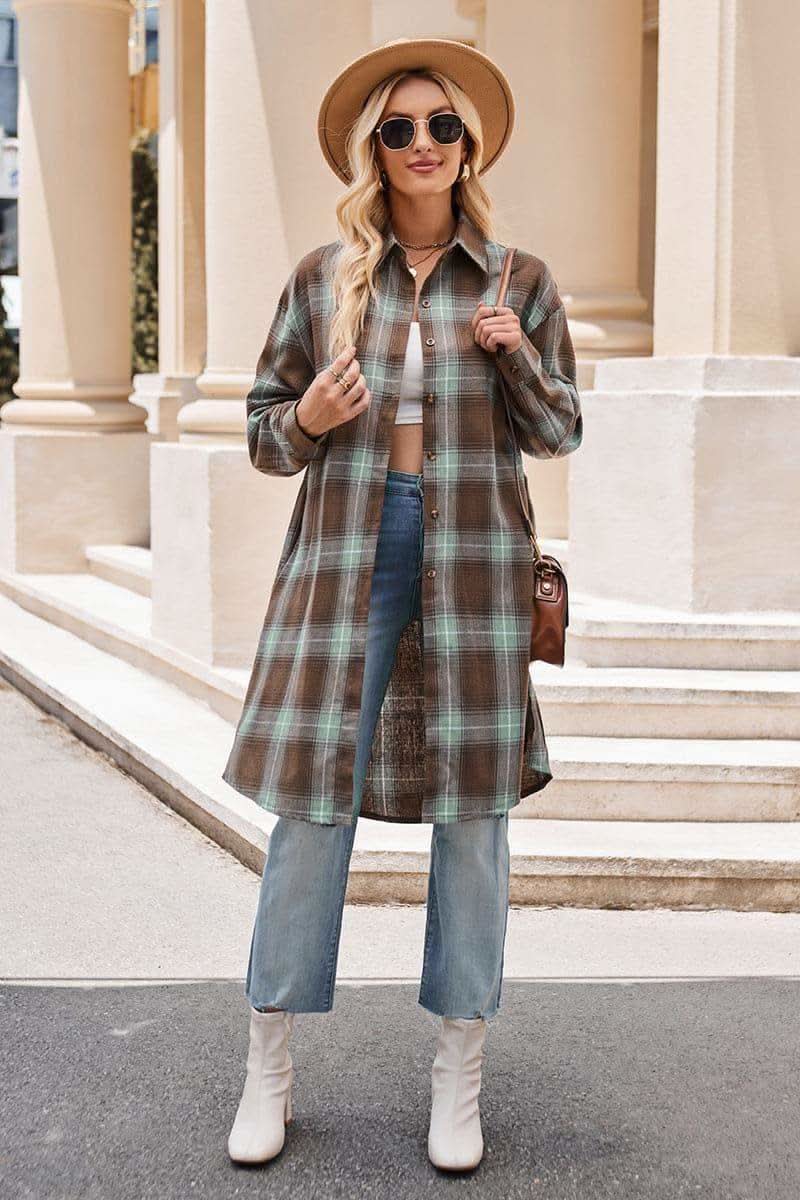 Plaid Collared Neck Long Sleeve Shirt - SwagglyLife Home & Fashion