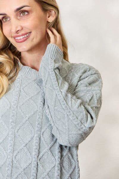 BiBi Cable Knit Round Neck Sweater - SwagglyLife Home & Fashion