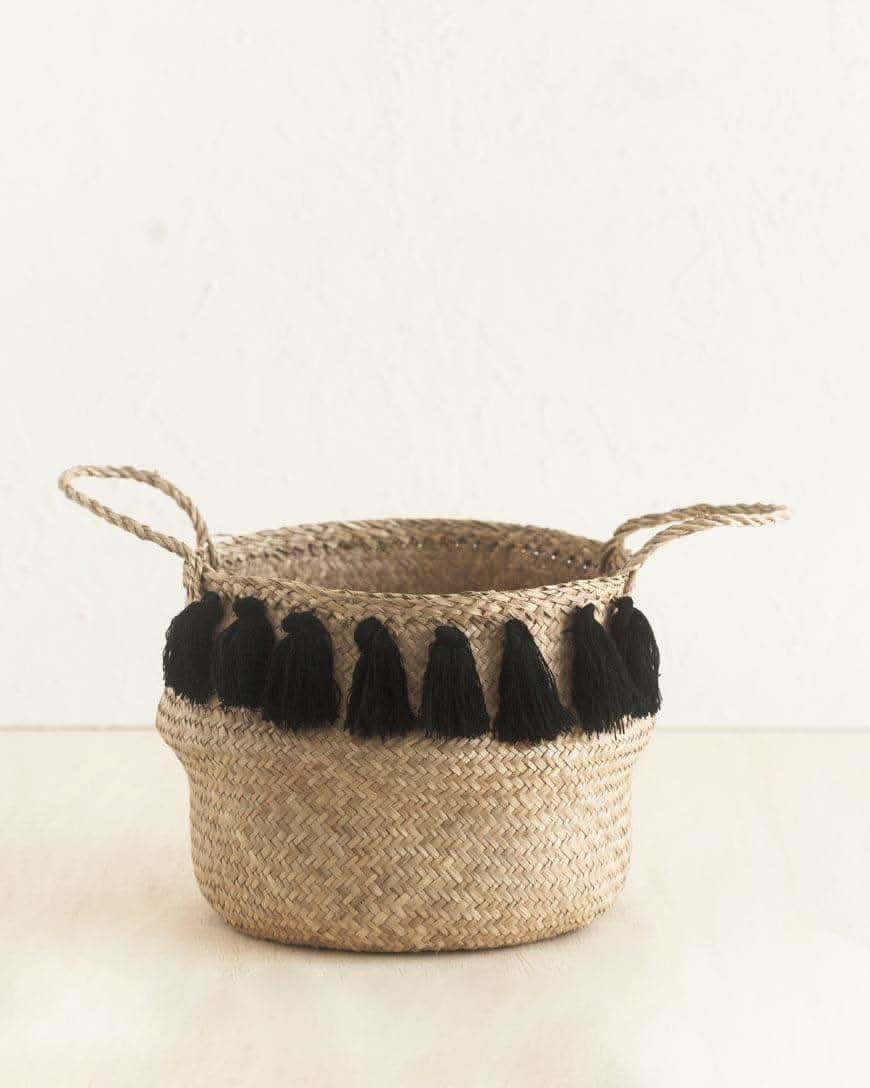 Black Tasseled Belly Basket - SwagglyLife Home & Fashion
