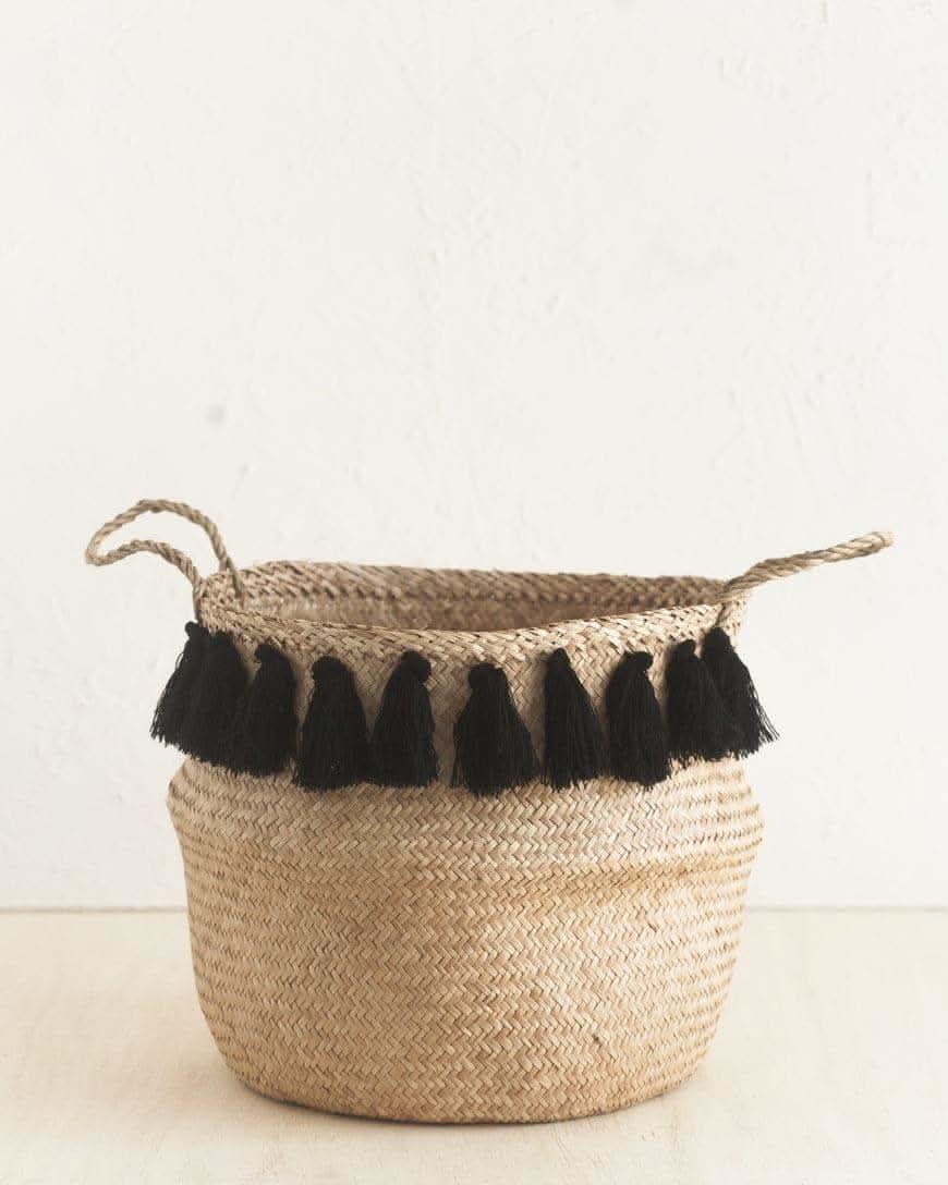 Black Tasseled Belly Basket - SwagglyLife Home & Fashion