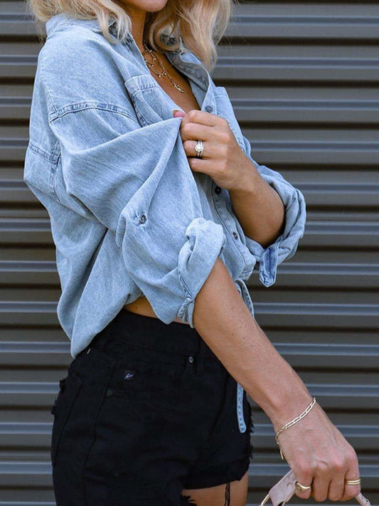 Brunch on Sundays Tie Detail Denim Top in - Shirts & Tops photo